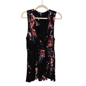 Free People Back to Basics Floral and Star Print Wrap Tunic Top Size Medium